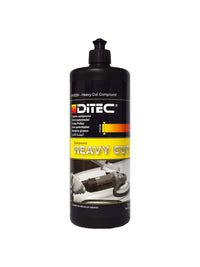 Bottle of DiTEC's heavy cut polishing compound, removes P1500 sanding marks and scratches from fresh, cured, and scratch-resistant paint surfaces