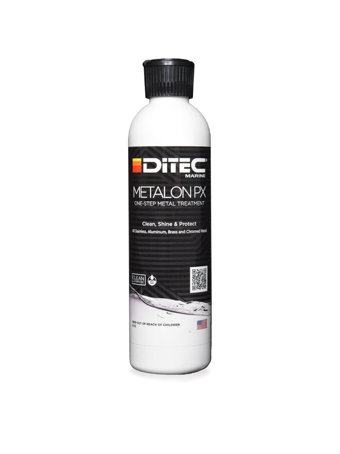 Bottle of METALON PX metal polish and protector for marine metal