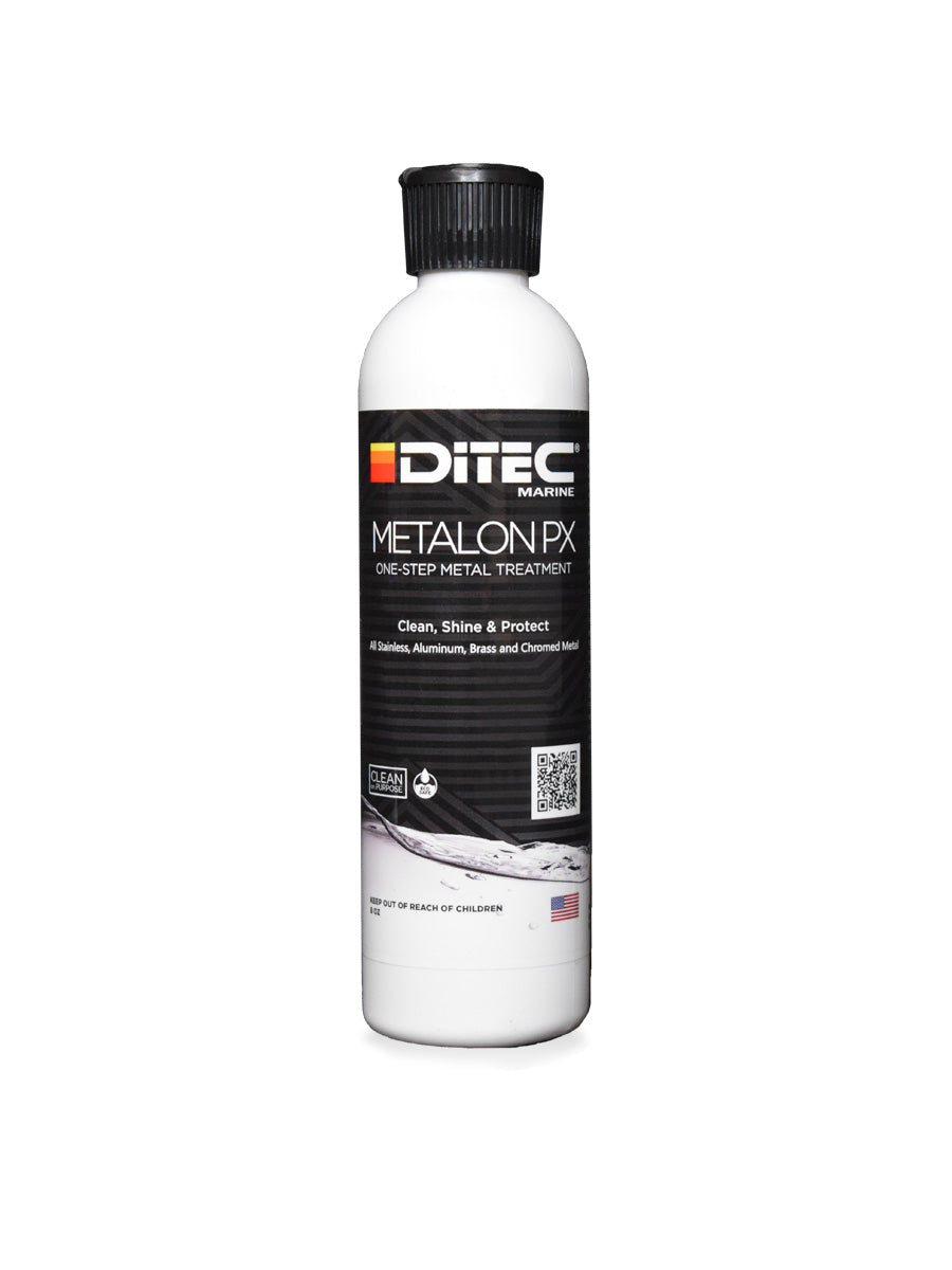 Bottle of METALON PX metal polish and protector for marine metal