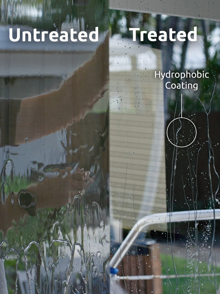 Marine glass treated with long-lasting marine glass protection GLASSTEC from DiTEC Marine Products.