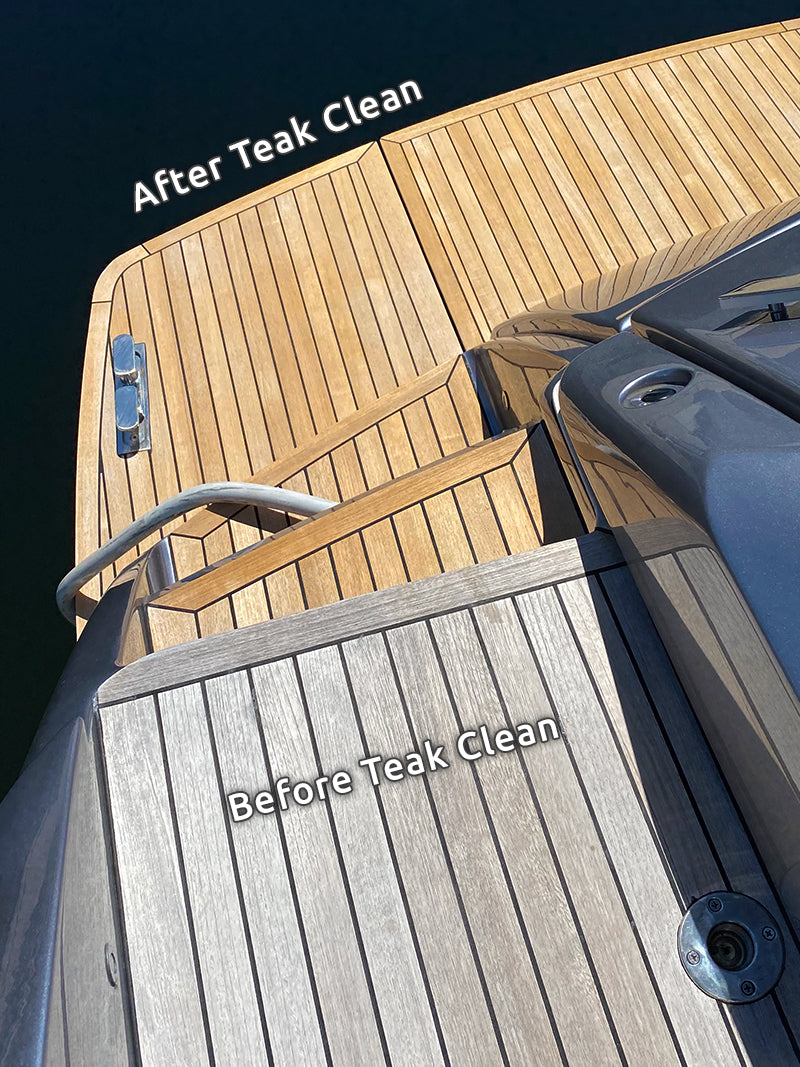 before and after using marine teak cleaner from ditec