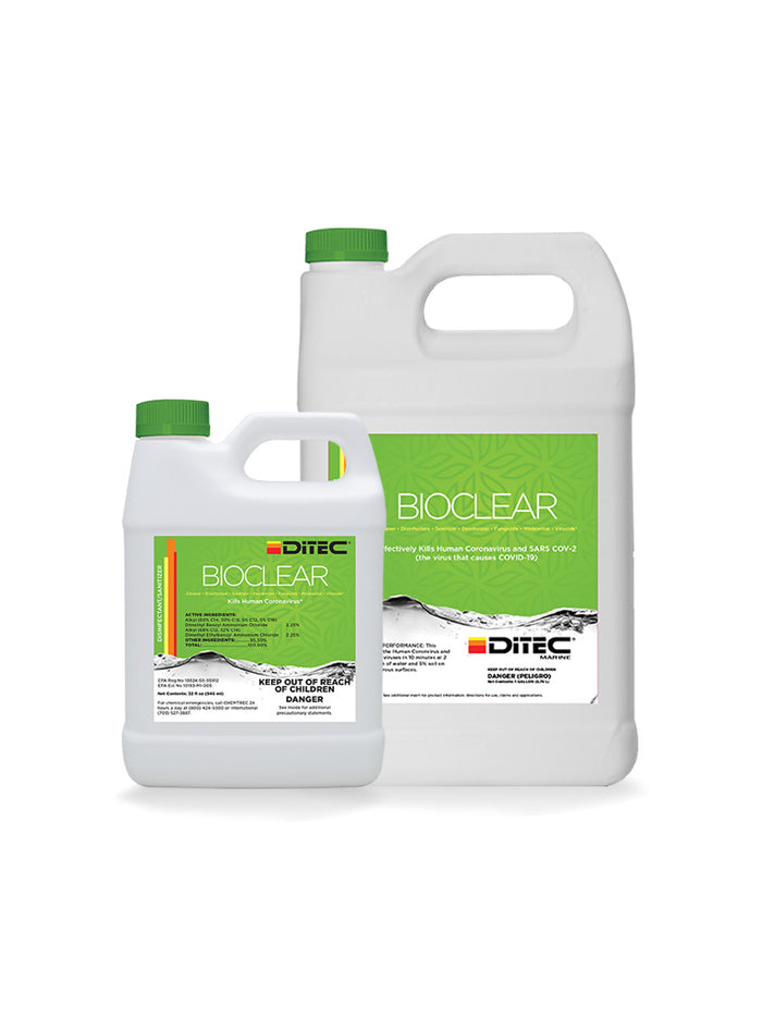 Bottles of Bioclear disinfectant for your boat