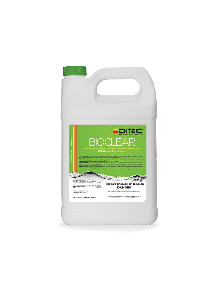 Bottle of Bioclear disinfectant and mold prevention for boats