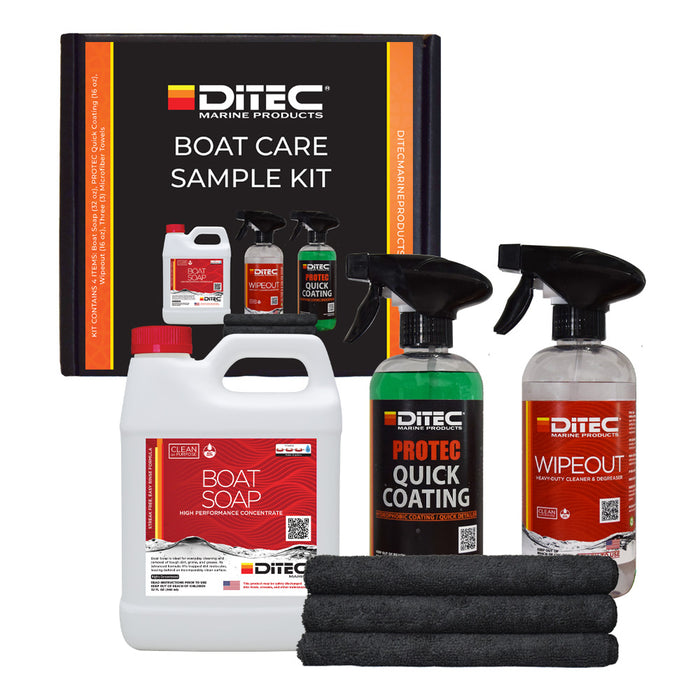 Boat care kit with boat soap, PROTEC and WIPEOUT, protection for your boat